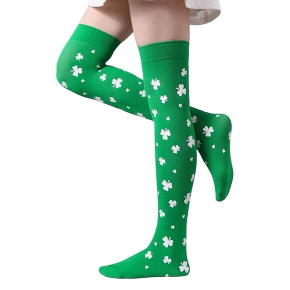 Four Leaf Clover Green Knee Socks - Picture 1 of 4